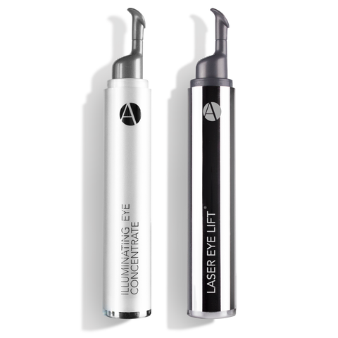 Anjali MD Laser Eye Lift and Illuminating Eye Concentrate shown on a pink background