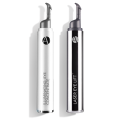 Anjali MD Laser Eye Lift and Illuminating Eye Concentrate shown on a pink background