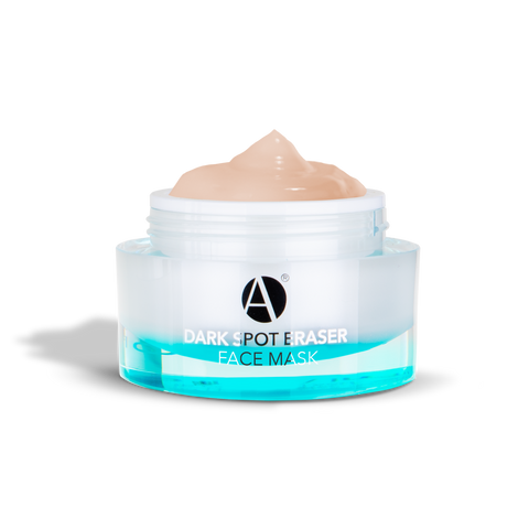 Dark Spot Eraser Mask by ANJALI MD Skincare: 2 jars, one spilling out onto another. A peach gel mask.