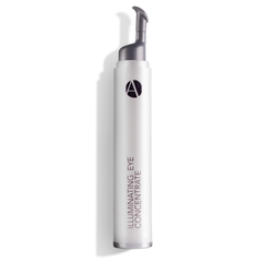 ANJALI MD Skincare Illuminating Eye Concentrate pictures on top of a gold serum smear on a pink background