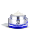 ANJALI MD Brightening Retinol Night Cream. A chrome jar with a blue glow at the bottom. Cream peaking out of a jar with the cap off and to the side