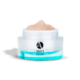 ANJALI MD Dark Spot Eraser Brightening Mask (Open) a round acrylic jar with a light blue glow at the bottom and the light yellow pinkish cream peaking out of the jar. The chrome cap appears to the back with the A logo reflecting the product