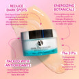 Dark Spot Eraser Infographic: Reduce Dark Spots, Energizing Botanicals, Packed with Antioxidants, Pomegranate, Papaya and Pineapple