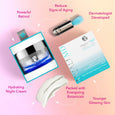 Brightening Retinol Night Cream infographic: Powerful Retinol, Reduce Signs of Aging, Dermatologist Developed, Hydrating Night Cream, Packed with Botanicals, Glowing Skin