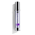 ANJALI MD Adult Acne PM Balancing Lotion. A tall chrome bottle with a slight purple hue. The A+ Clear Logo on the top, The ANJALI MD Logo printed sideways,  and PM logo as well as a Moon icon appear toward the bottom.