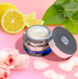 Brightening Retinol Night Cream next to ingredients, bodhi, lemon, rose