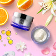 Brightening Retinol Night Cream next to a bunch of ingredients