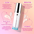 ANJALI MD Skincare Rapid Brightening Serum - Infographic - this image shows the Glow, Brighten, Hydrate infromation listed on the product page - a Pearly Serum for Instant Illumination