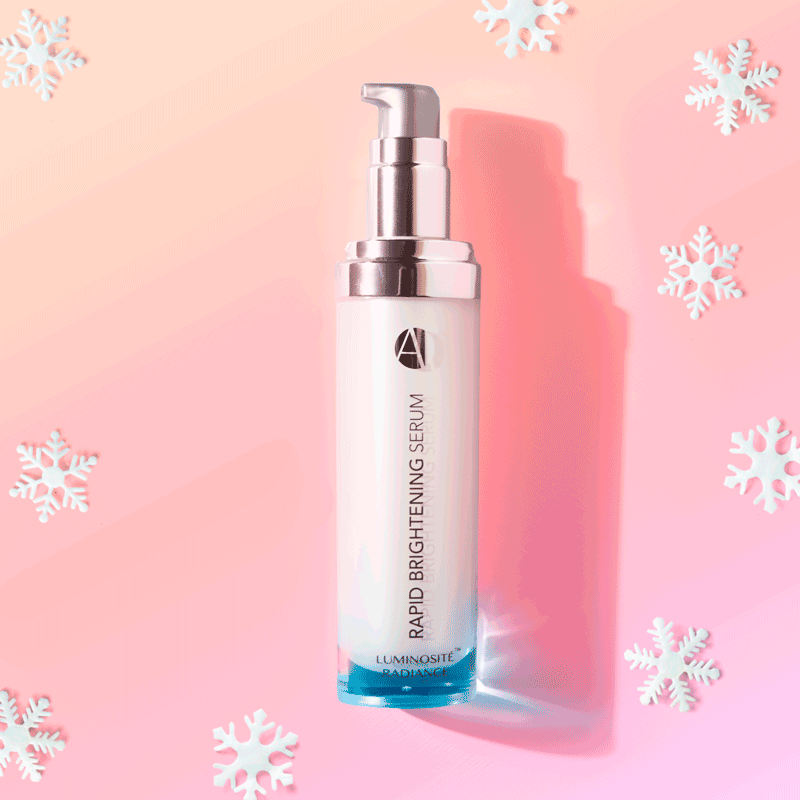Cyber Monday Sale - Rapid Brightening Serum next to jiggling snowflakes