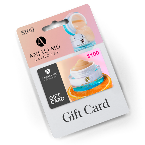 A $100 Anjali MD Skincare Gift Card shown on a pink background