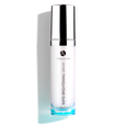 ANJALI MD Rapid Brightening Serum Mask to get Brighter Glowing Skin, Get rid of Sun Damage and Dark Spots. A tall oval shaped bottle with a chrome cap, white acrylic body and a colorful blue-ish glow from the bottom, the A logo printed in chrome above ANJALI MD