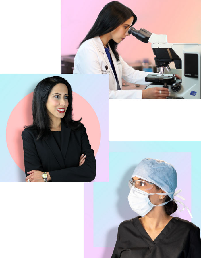Dr. Anjali Butani in 3 portraits wearing medical attire